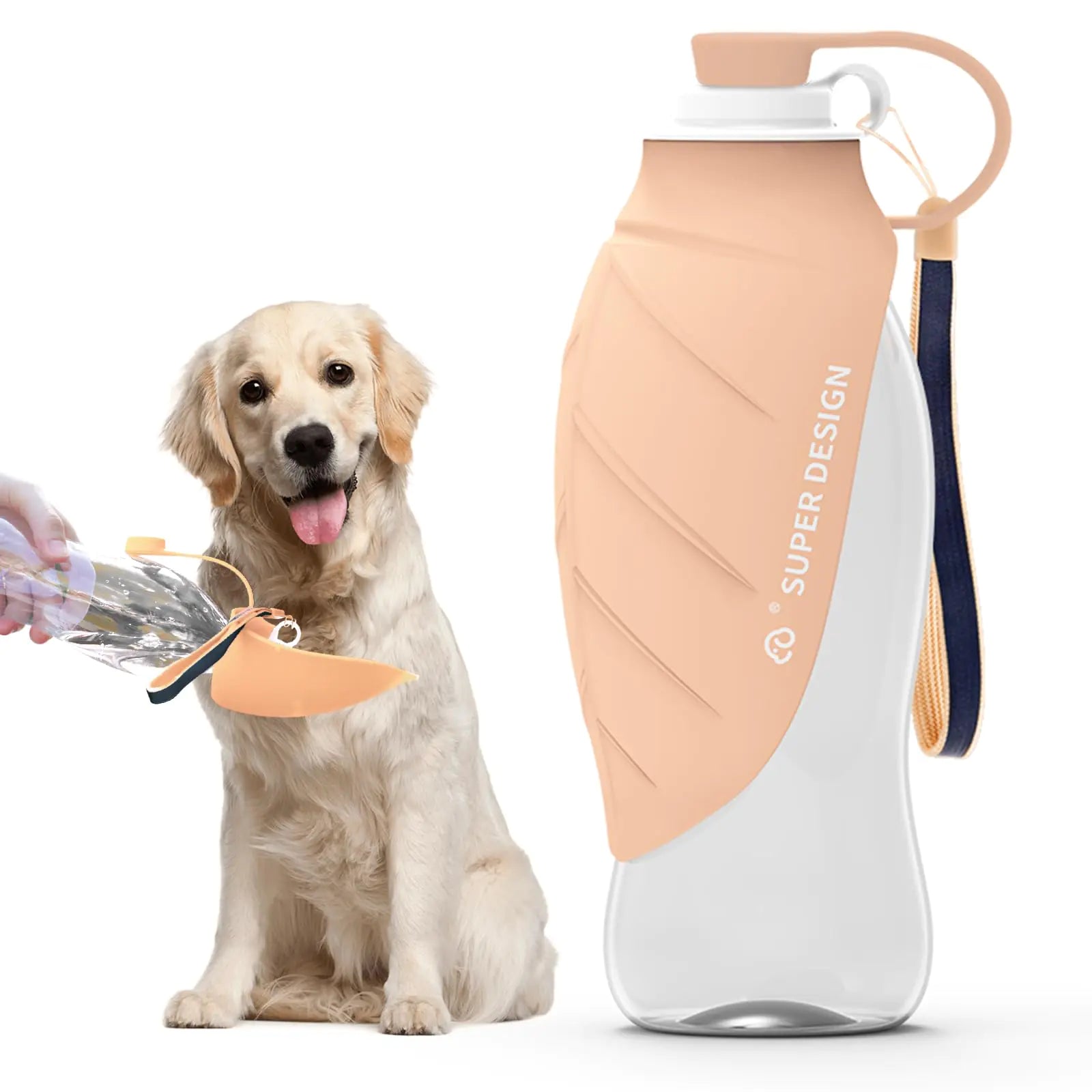 Dog Water Bottle – Portable Travel Bottle with Leaf Bowl Pink
